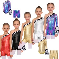 Kids Western Outfit Metallic Leotard Bodysuit with Shorts Cowgirl Sets Halloween