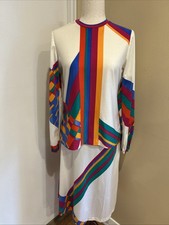 1970 s Buttons 2 Piece White Skirt Set With Stripes Sz S