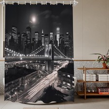 Black and White Mens Shower Curtain for Men 3D Designer New York City Night Scen