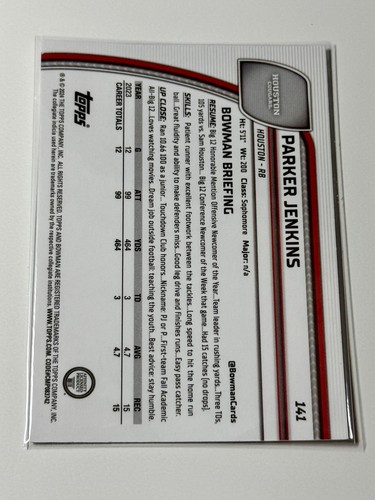 2024 Bowman University Chrome #141 Parker Jenkins Houston Cougars - Foto 2 di 2