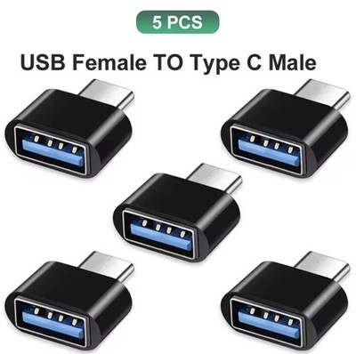 5 Pack - Type C To USB A Adapter 3.0 USB-C OTG Data Connecter. Android, Apple