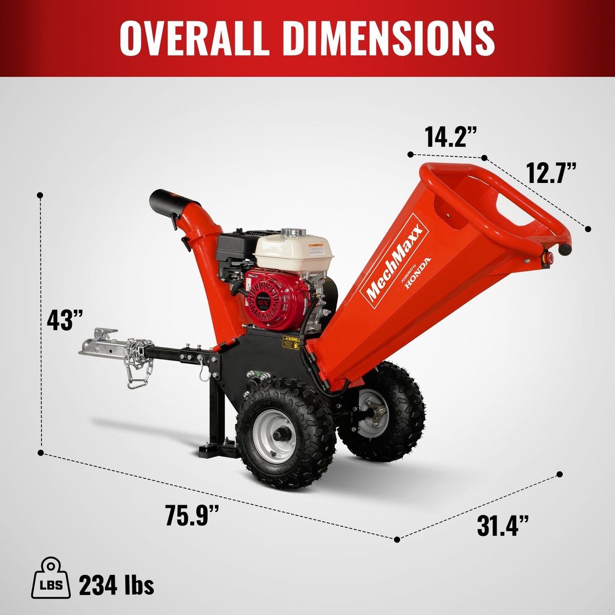 MechMaxx 4'' HONDA 196cc 6.5HP Gasoline Engine Wood Chipper With