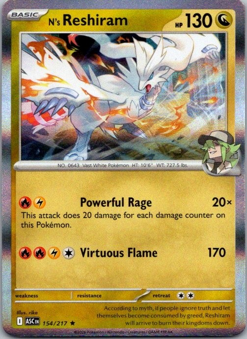 N's Reshiram ME: Ascended Heroes 154/217 NM Holo