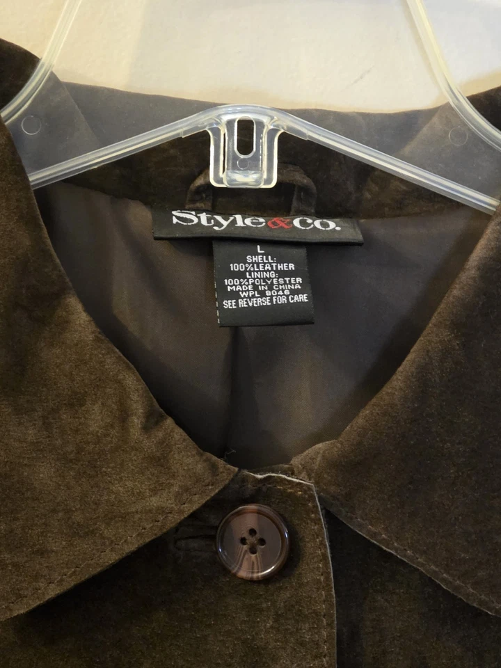 Abrigo Chaqueta de Cuero Gamuza Style & Co Para Mujer Damas Talla L Grande Marrón Oscuro Usado en Excelente Condición Foto 3 de 4