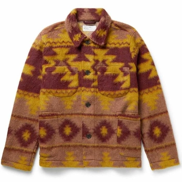 Men Universal Works Lumber Jacket Burgundy Fleece