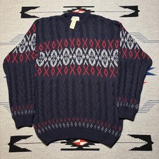 Vintage Eddie Bauer Cable Knit Fisherman Men's Sz L Crewneck Chunky Sweater Y2K