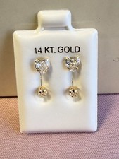 Heart 5mm Round Cut 3mm Cz Telephony Earrings 14K Solid Gold 4MM White 6 Prong