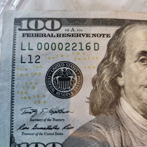 2009 A 100 $ Dollar Federal Reserve Schein San Francisco Fancy Serial #00002216 - Bild 4 von 11