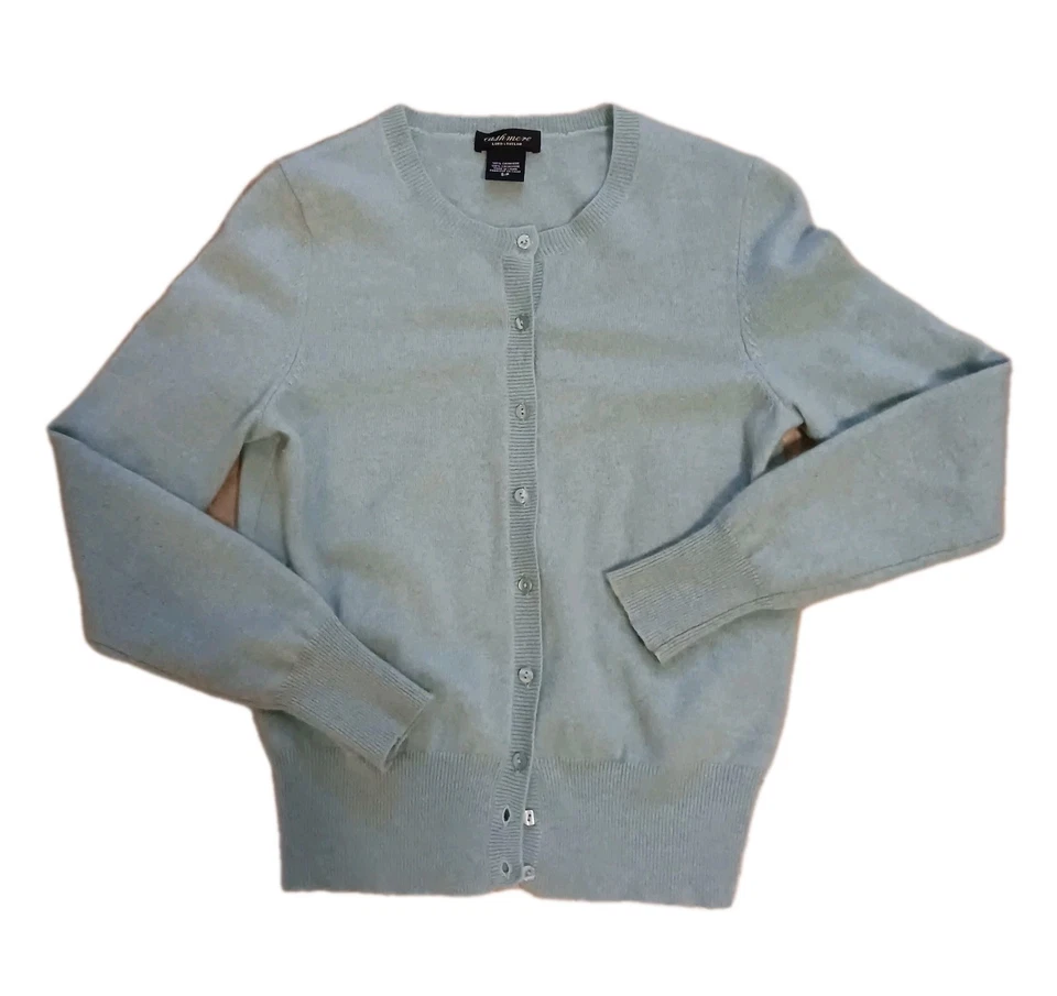 Cárdigan de cachemir de dos capas Lord & Taylor suéter con botones azul claro verde pequeño Foto 2 de 4