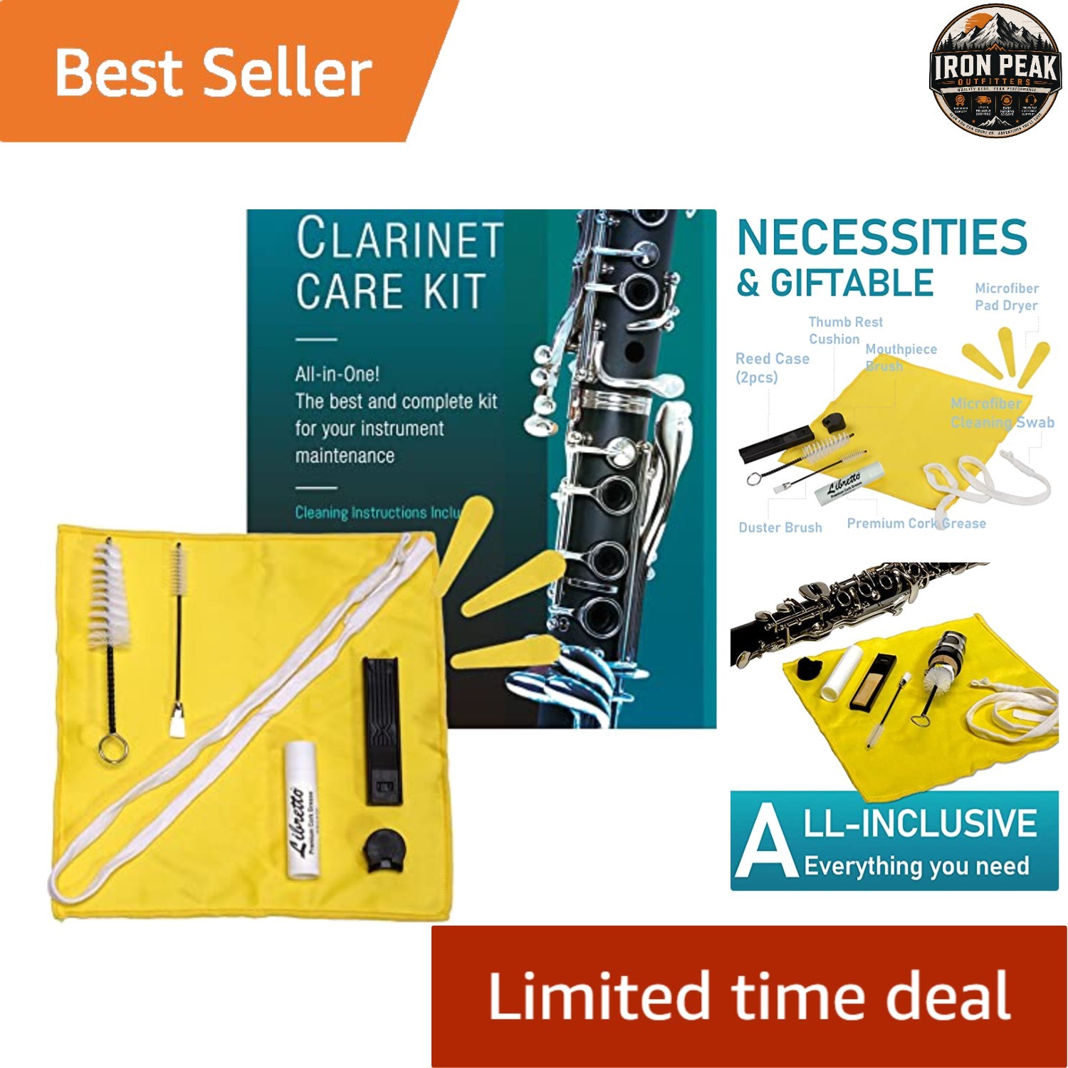 Clarinet Care Kit Mouthpiece Brush Microfiber Cloth Cork Grease