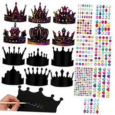 130 Pcs DIY Scratch Paper Crowns Party Set, 48 Crowns 24 Style - Kids
