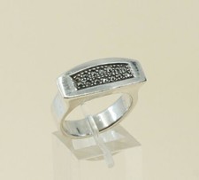 Sz 9, Vtg Sterling Silver Handmade Ring, 925 Silver Band marcasite inlay