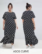 UK18 EU46 Plus ASOS CURVE Drop Hem Maxi Dress Polka Dot Long