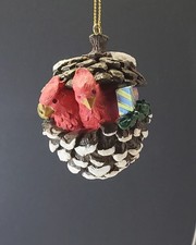 Vintage Set of 4 Woodland Pinecone Christmas Ornaments with Animals See Video