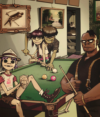 Gorillaz Bi-a Poster 2D Noodle Murdoc Russel Pool Game Jamie Hewlett Print
