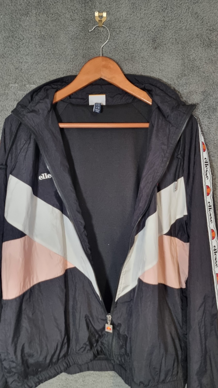 Ellesse Women's Track Jacket UK 16 Black White Pink Logo Tape Full Zip Pockets image 6