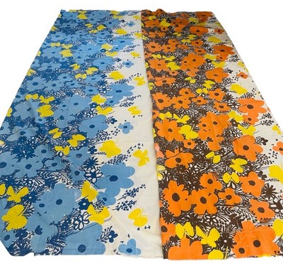 Vera Neumann Burlington 2 Twin Flat Sheets Flowers Orange Brown Blue Yellow READ