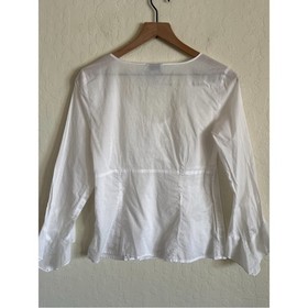 Vintage Y2K Ann Taylor Loft 100% Cotton Fitted Corset Top Flare Sleeve Blouse