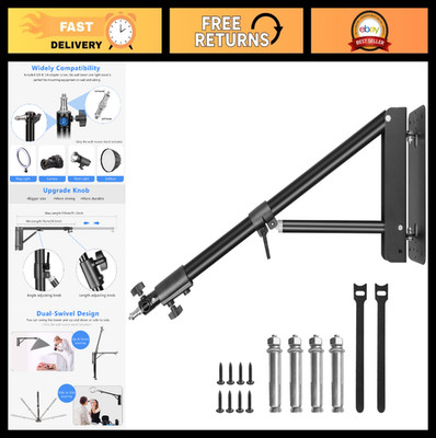 Adjustable 51'' Wall Mount Ring Light Stand with 180° Flex, Boom Arm for Photogra