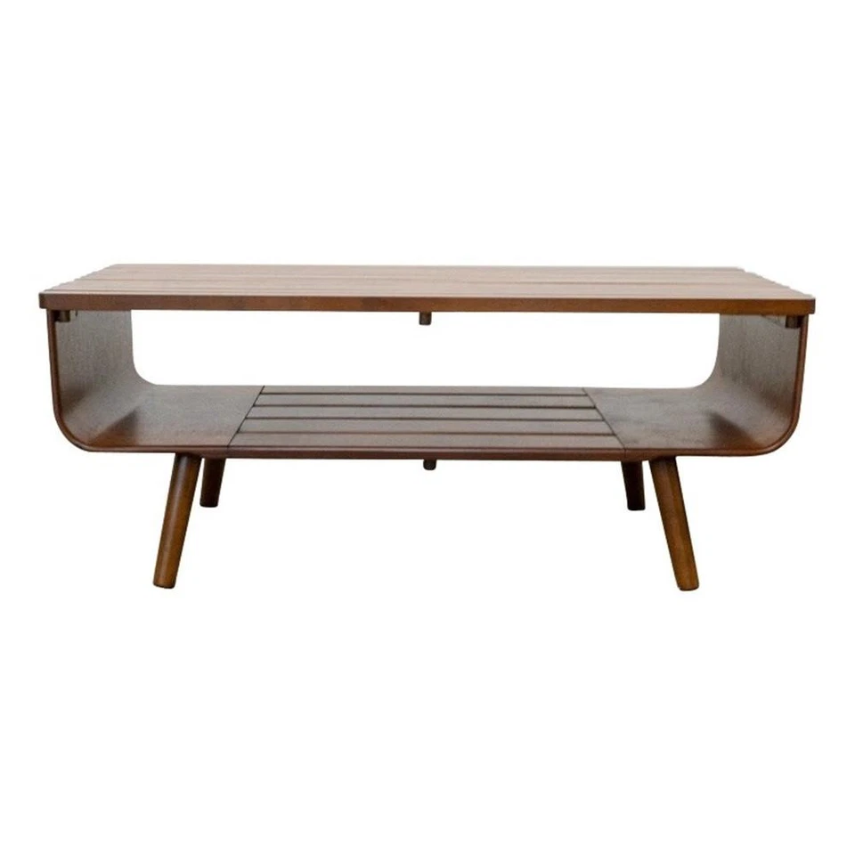 Mesa de centro Connor Mid-Century moderna rectangular de madera maciza en marrón Foto 2 de 4