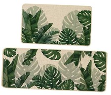 Monstera Summer Kitchen Mats Set of 2, Banana Green Leaf Kitchen Rugs Low