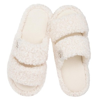 EverFoams Women's Fuzzy Open Toe Slippers Comfy Soft Memory 9-10, Vanilla Ice