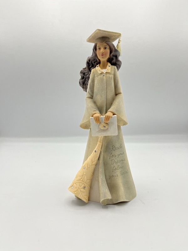 Foundations Graduation Girl Figurine Resin Beige Cream Brown Floral Boxed