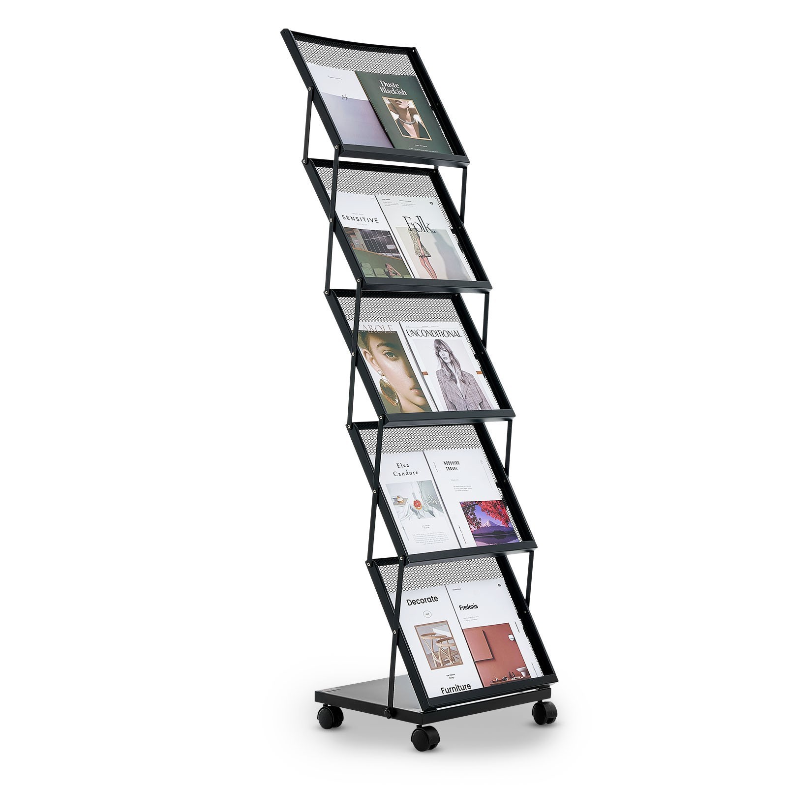 Brochure Display Rack Foldable Movable 5 Pockets Magazine Literature Stand