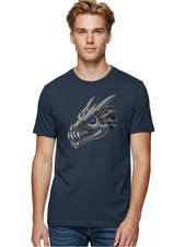 Cybernetic-Dragon-Skull Mens Graphic Tee, 100% Cotton, Casual Summer Wear