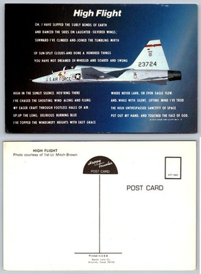 High Flight Poem U.S. Air Force Jet T-38 Talon Aviation Postcard Baxter Lane Co.