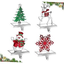 Christmas Stocking Holders for Mantle Set of 4PCS-Snowflake Deer Snowman Tree