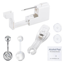 QWALIT Belly Button Piercing Gun Kit - Silver Navel A1-round CZ-Silver