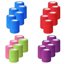 Self-Adherent Cohesive Bandage Rolls, 3" x 5 yd Rolls, Assorted  - Box of 24