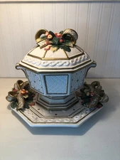 Fitz and Floyd Christmas Snowy Woods Covered Soup Tureen with Underplate