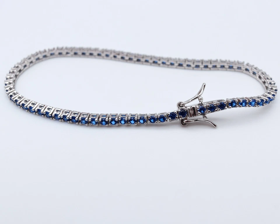 Tennisarmband – Echtes 925 Silber Saphirblaue CZ Steine Bracelet mit Geschenkbox - Bild 3 von 4
