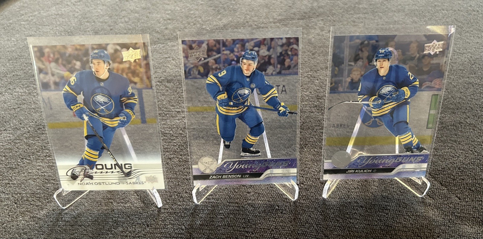 Zach Benson, Jiri Kulich, Noah Ostlund Young Guns CLEAR CUT rookie cards (3 lot)