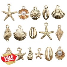 16pc Beach Charms Alloy Starfish Seashell Conch Pendant Jewelry Making