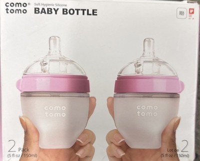 New Comotomo Baby Bottle - Soft Hygiene Silicone Pink, 5 fl oz/ 150 ml (2 Pack)