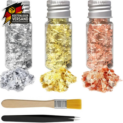 Blattgold Set für Basteln, Backen, Dekorieren in Gold, Silber, Roségold