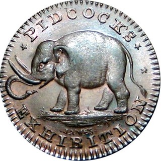 Gettone Conder Londra Inghilterra 1790 Esposizione di Pidcock Elefante Cacatua