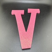 Hot Pink glitter Stripe 8in Letter  V  Wooden Letter   