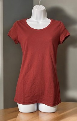Women No Boundaries Burgundy Short Sleeve Pullover Cotton Blend T-Shirt Sz S