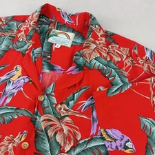 Paradise Found Jungle Bird Large Mens Shirt Hawaiian Camp 25x29 Magnum PI FLAW