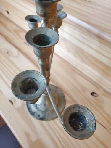 Vintage Candelabra 11” Solid Brass Menorah 7 Arms Movable Spinning Candle Holder - Picture 5 of 12