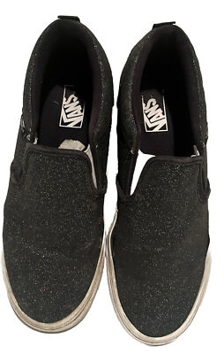 VANS Old Skool Size Black Glitter Sparkle Skate Shoe Misses