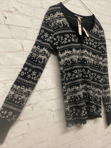 Victoria’s Secret Thermal Snowflake Fair Isle Pajama Top Black Cream Size Small - Picture 6 of 14