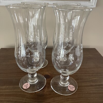 4 Princess House Heritage 8'' Dessert Parfait Crystal Glasses Hand cut US New 423