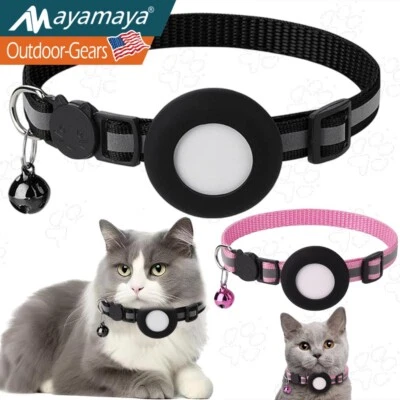 AirTag Cat Collar Reflective Air Tag Dog Pet Collar with Bell Breakaway Safety - Image 1 of 4