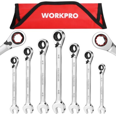 #ad WORKPRO 3 in 1 Reversible Ratchet Wrench Set 7PC SAE 5 16 3 4quot; 6PT 12PT Open End $59.99