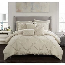 Chic Home Valentina  Pleated Ruffled BIB Comforter Set, Queen,Taup